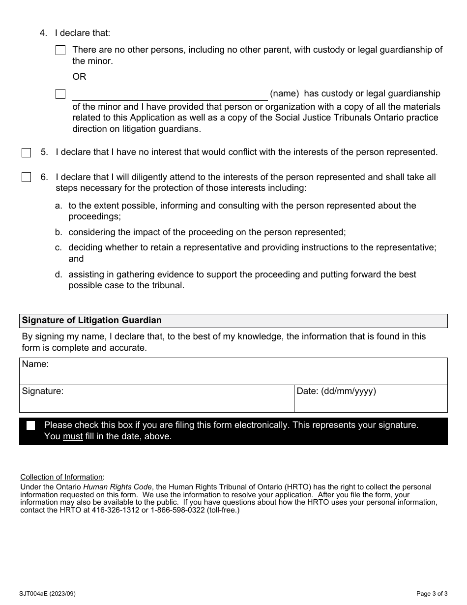 Form 4A Litigation Guardian on Behalf of a Minor - Ontario, Canada, Page 3
