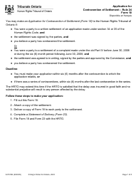 Form 18 Application for Contravention of Settlement - Ontario, Canada