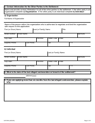 Form 18 Application for Contravention of Settlement - Ontario, Canada, Page 4