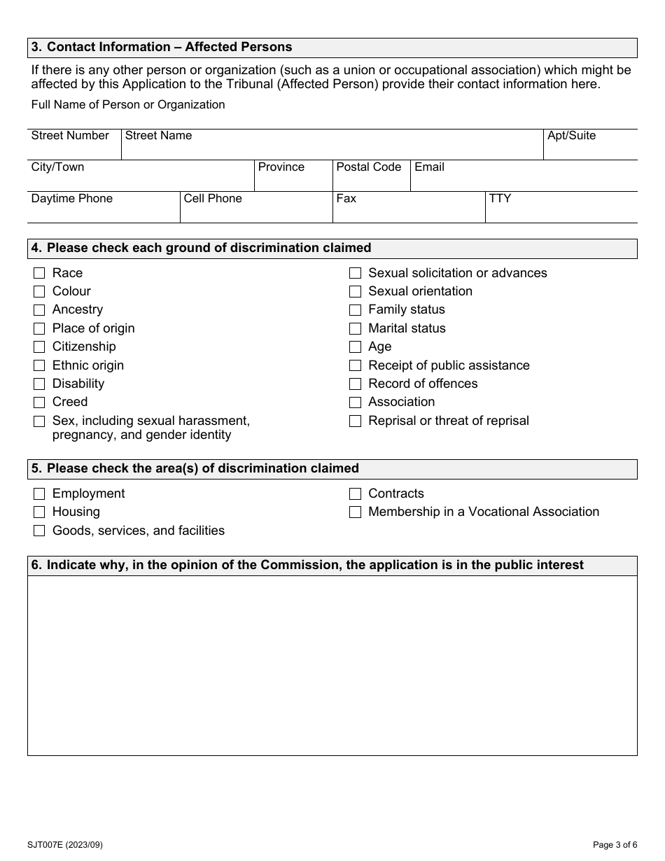 Form 7 Application by the Ontario Human Rights Commission - Ontario, Canada, Page 3
