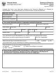 Document preview: Form 21 Response to a Request for Reconsideration - Ontario, Canada