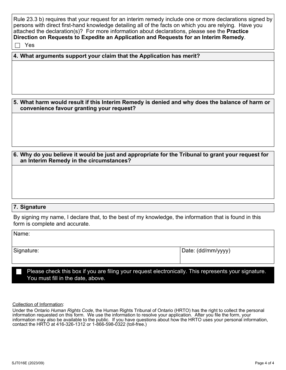 Form 16 Request for Interim Remedy - Ontario, Canada, Page 4