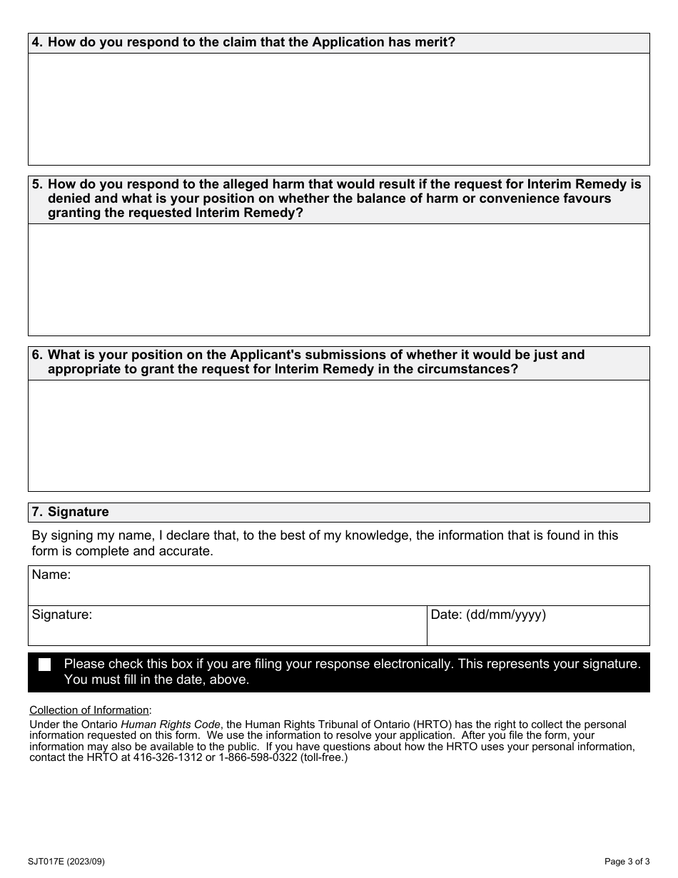 Form 17 Response to a Request for Interim Remedy - Ontario, Canada, Page 3