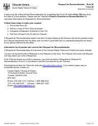 Document preview: Form 20 Request for Reconsideration - Ontario, Canada