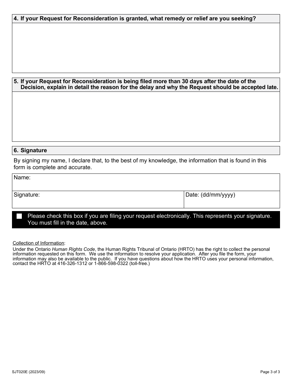 Form 20 Request for Reconsideration - Ontario, Canada, Page 3