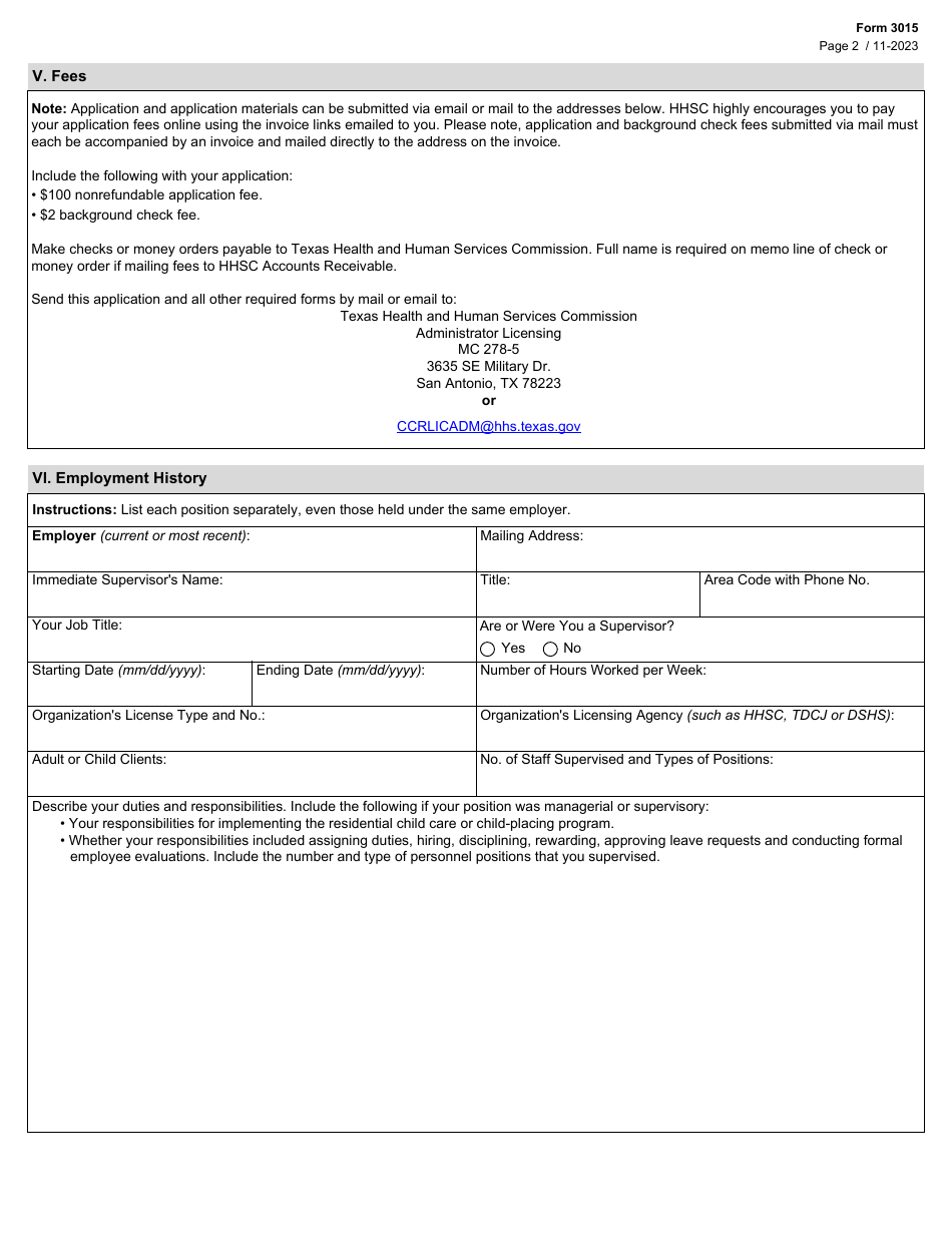 Form 3015 Application for a Child Care Administrator License or a Child-Placing Agency Administrator License - Texas, Page 2