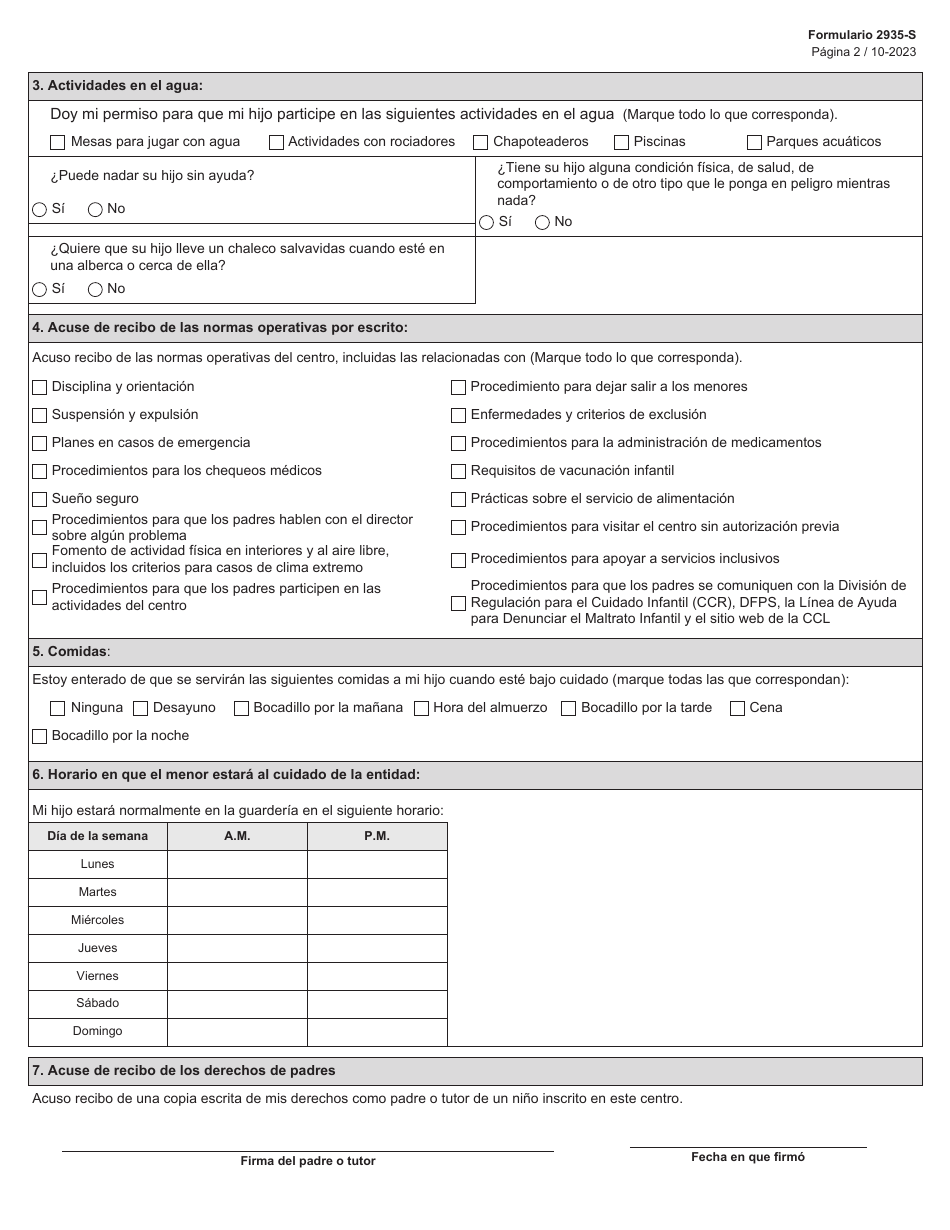 Formulario 2935-S Informacion Para La Inscripcion - Texas (Spanish), Page 2