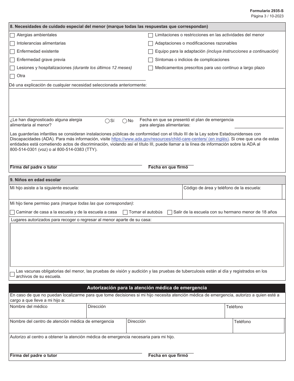 Formulario 2935-S Informacion Para La Inscripcion - Texas (Spanish), Page 3