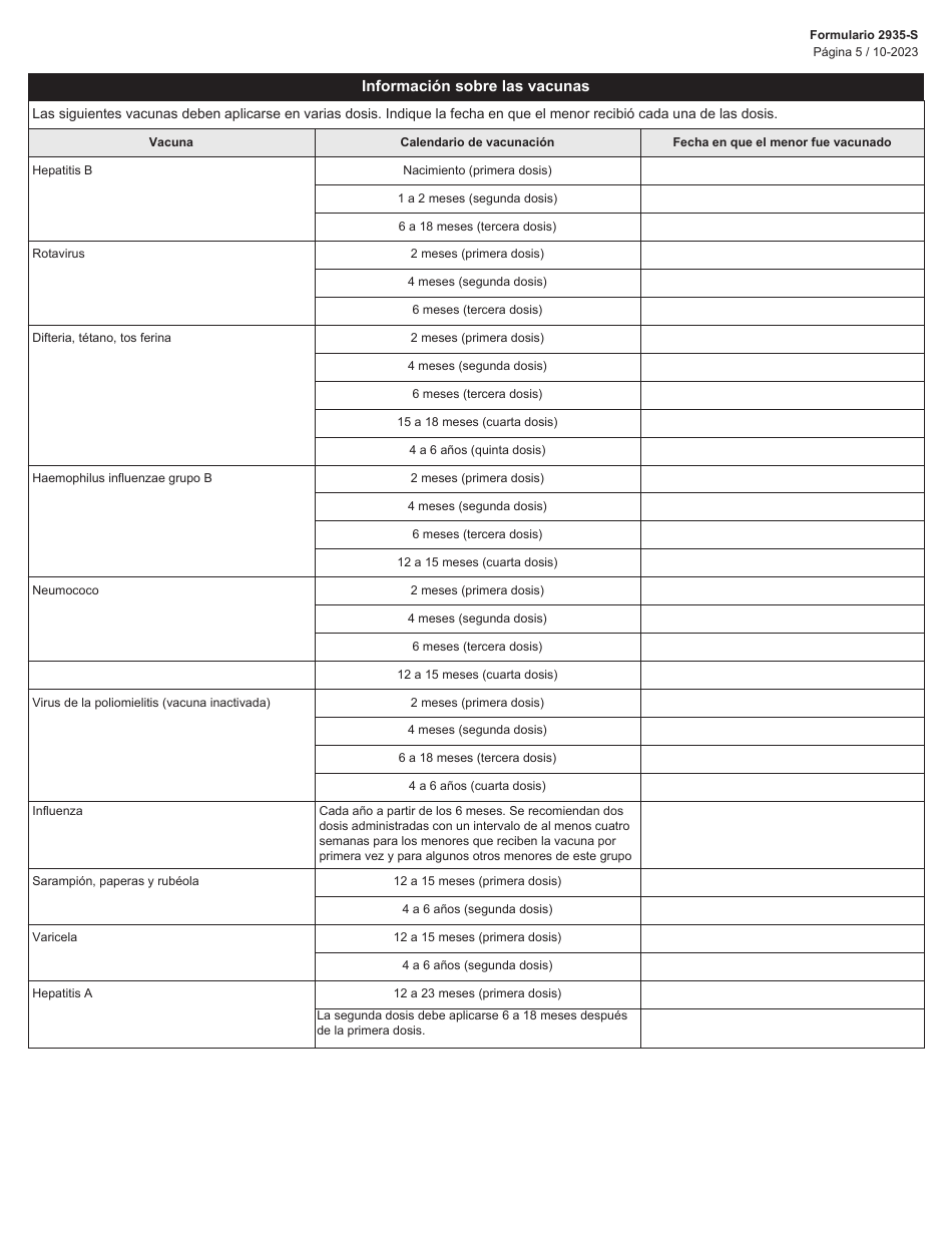 Formulario 2935-S Informacion Para La Inscripcion - Texas (Spanish), Page 5
