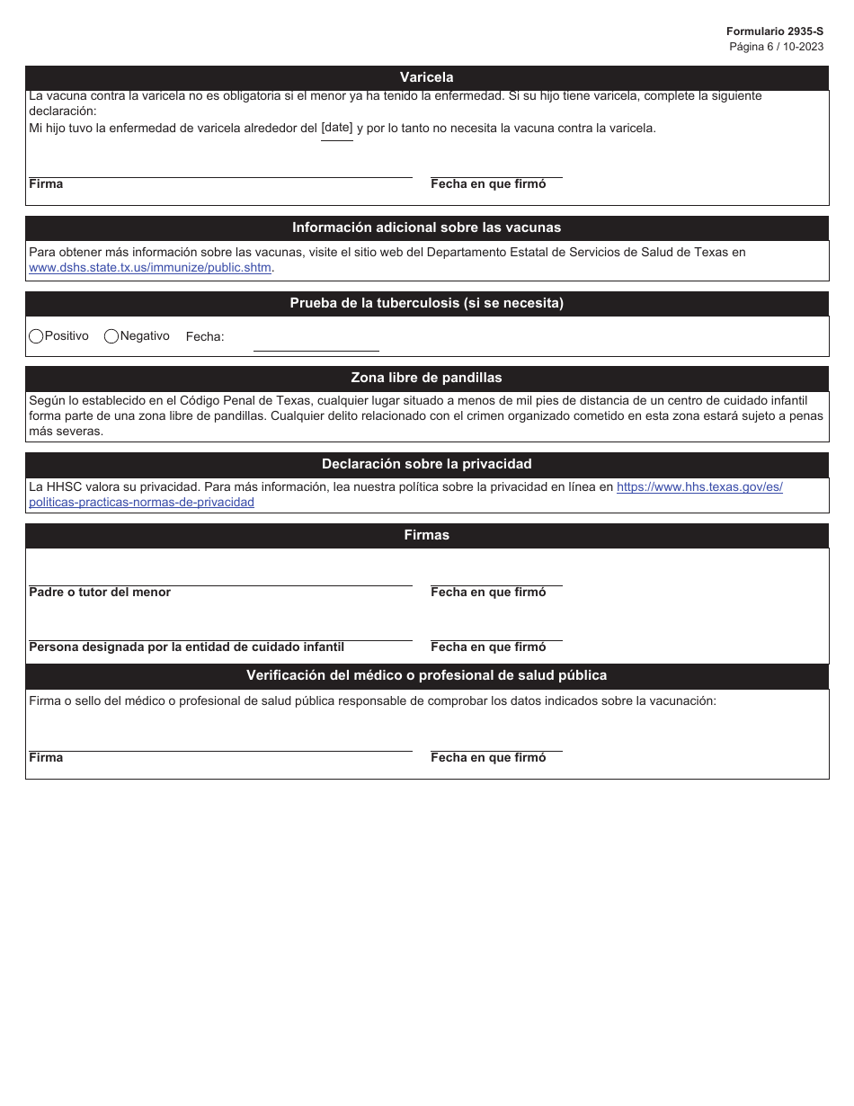 Formulario 2935-S Informacion Para La Inscripcion - Texas (Spanish), Page 6