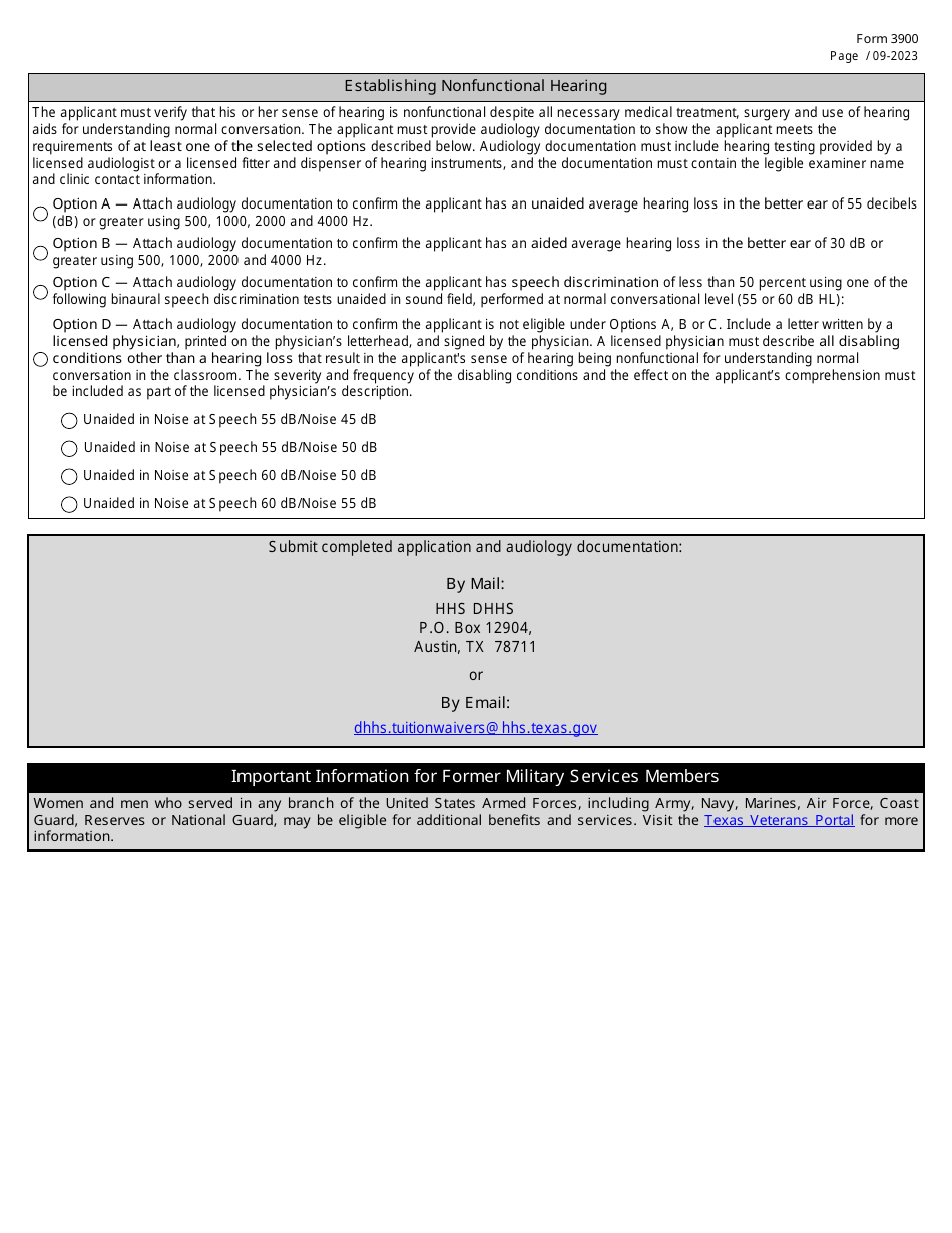 Form 3900 Application for Certificate of Deafness for Tuition Waiver - Texas, Page 2