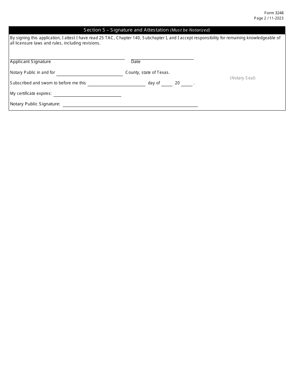 Form 3248 Registration Application - Licensure by Exam With Degree and Internship - Texas, Page 3