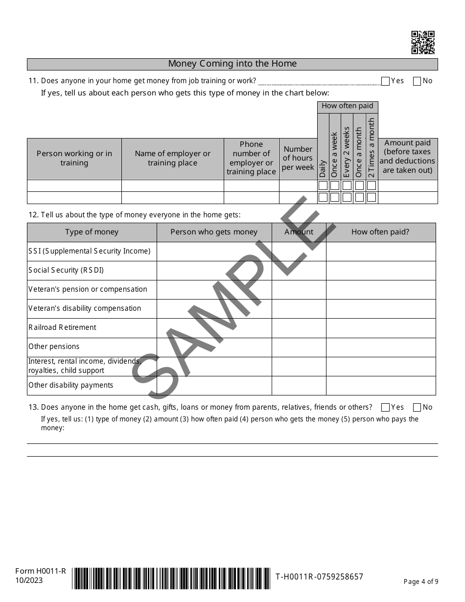Form H0011-R Texas Simplified Application Project (Tsap) for Snap Food Benefits Renewal - Sample - Texas, Page 4