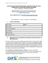 Document preview: Form FIS2362 Application for Unconditional Certification of Auto Insurance Utilization Review Program (Initial, Renewal, or Reinstatement) - Michigan