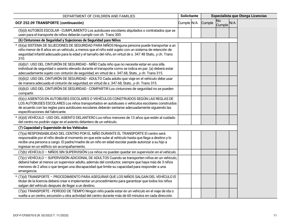 Formulario DCF-F-CFS0070-S Lista De Verificacion De La Licencia Inicial - Campamentos De Dia - Wisconsin (Spanish), Page 11