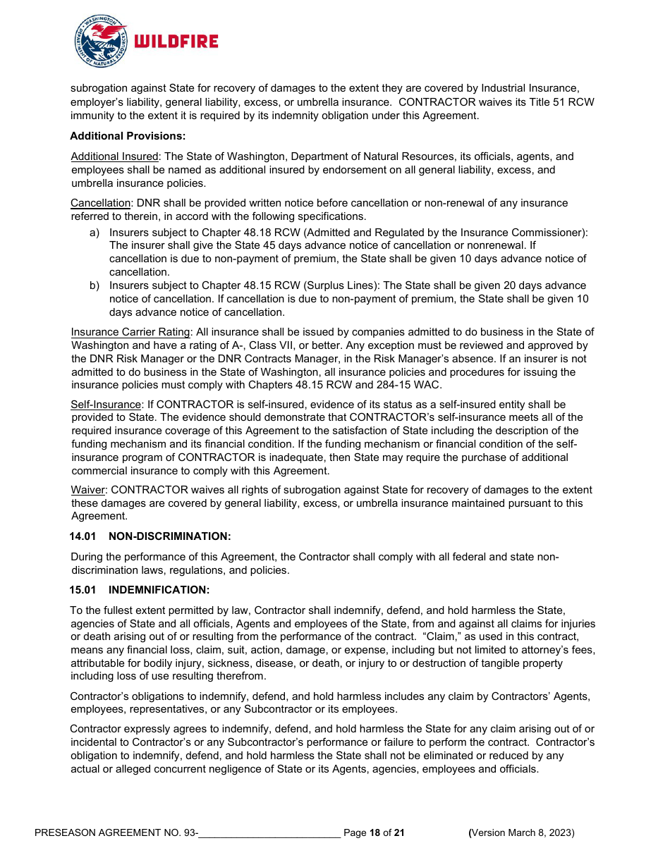 Pre-season Application and Agreement - Operations - Washington, Page 18