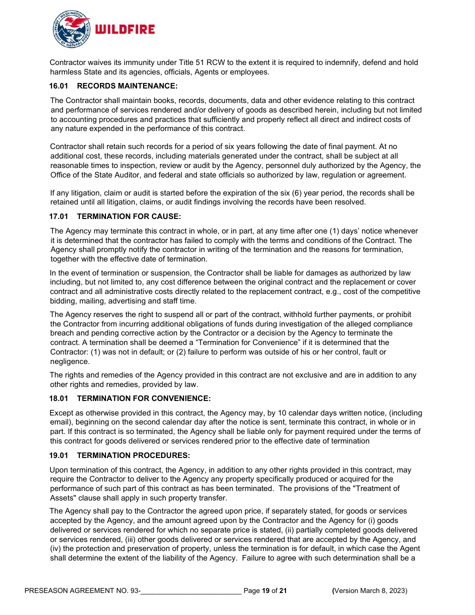 Pre-season Application and Agreement - Operations - Washington, Page 19
