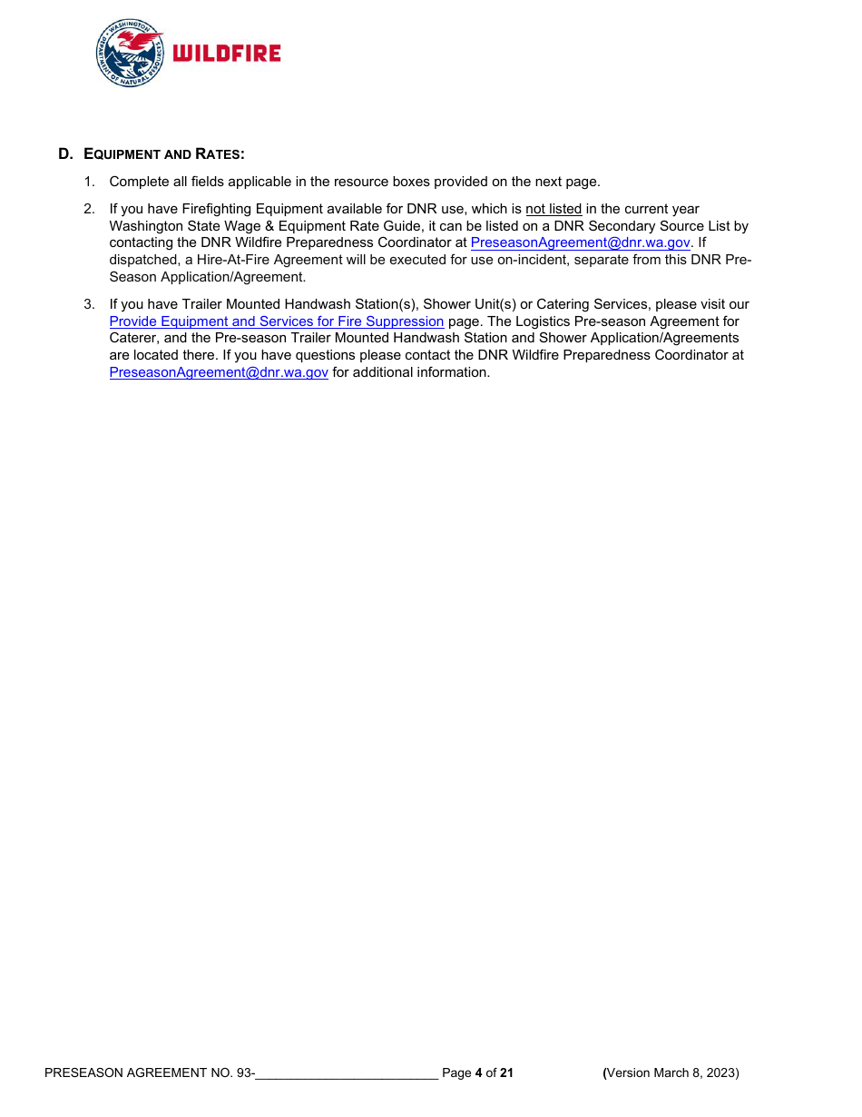 Pre-season Application and Agreement - Operations - Washington, Page 4
