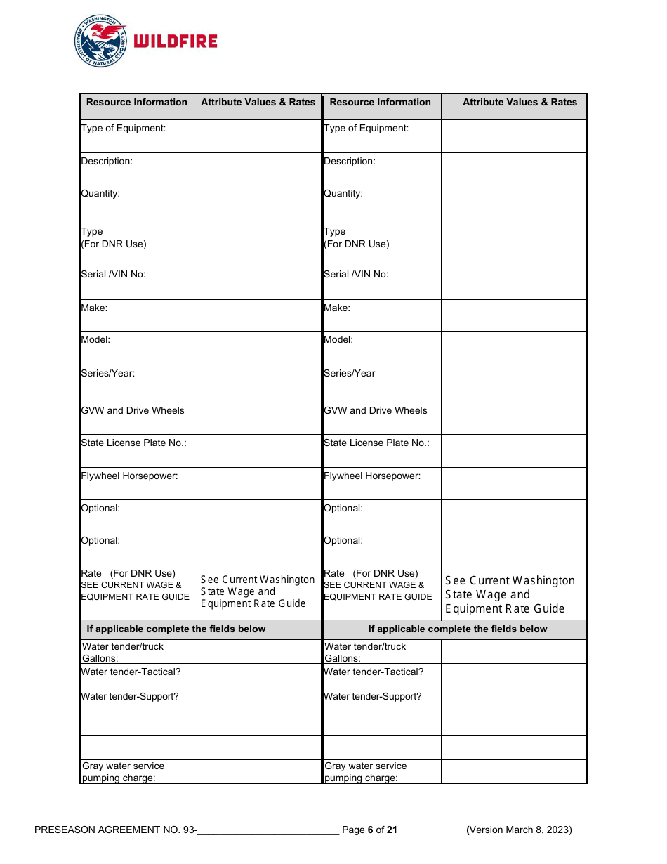 Pre-season Application and Agreement - Operations - Washington, Page 6