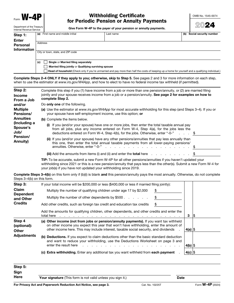 IRS Form W4P Download Fillable PDF or Fill Online Withholding