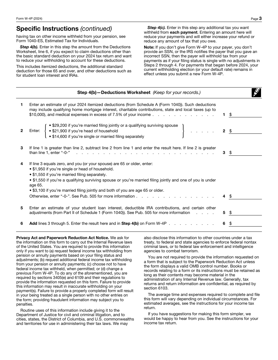 IRS Form W4P Download Fillable PDF or Fill Online Withholding