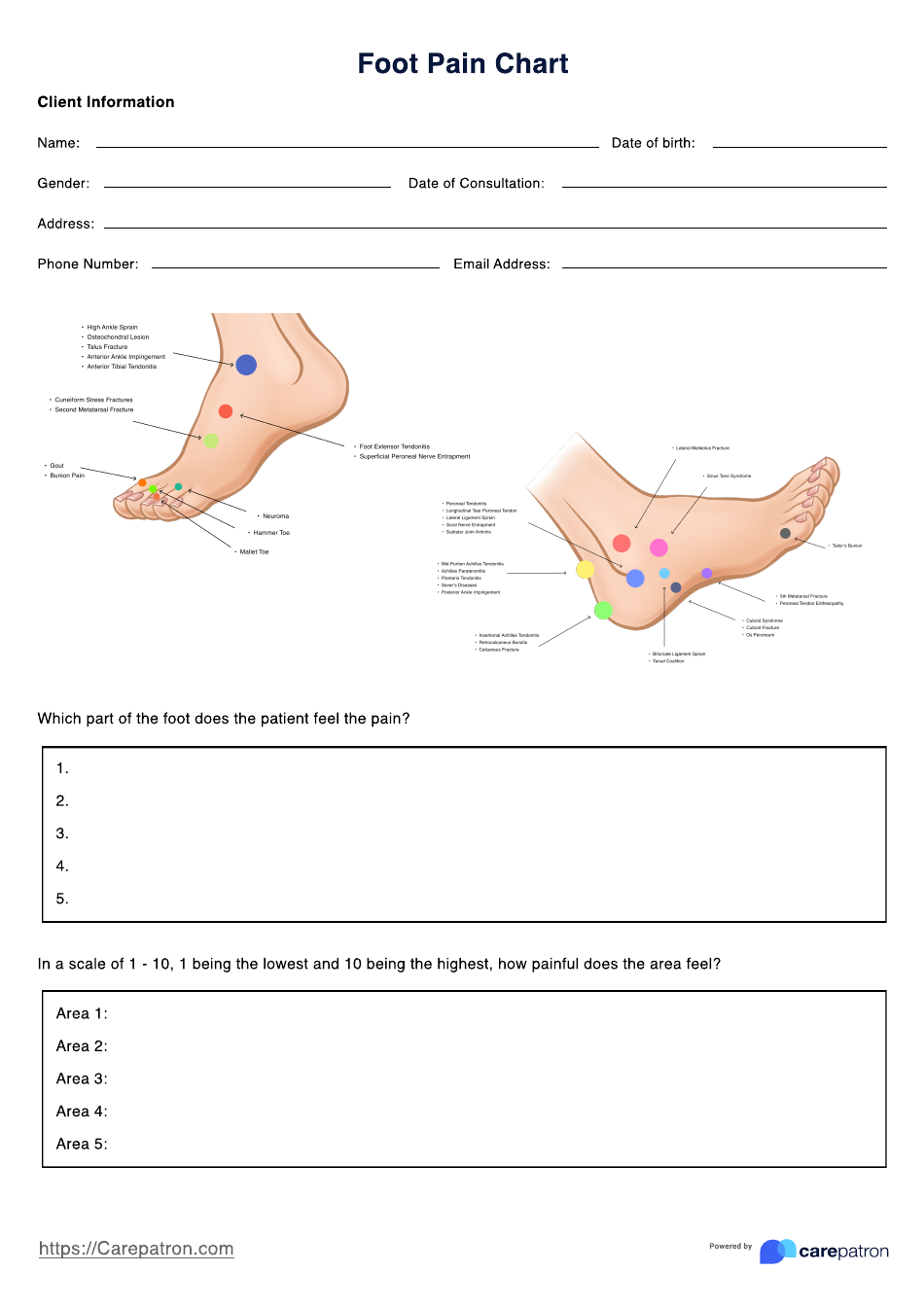 Foot Pain Chart Template, Page 1