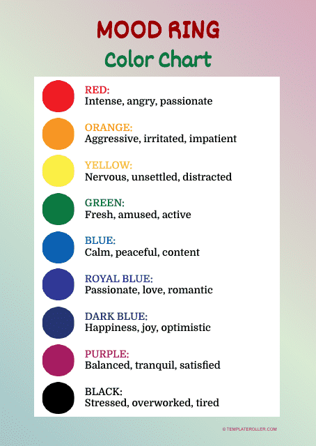 Mood Ring Color Chart - Varicolored