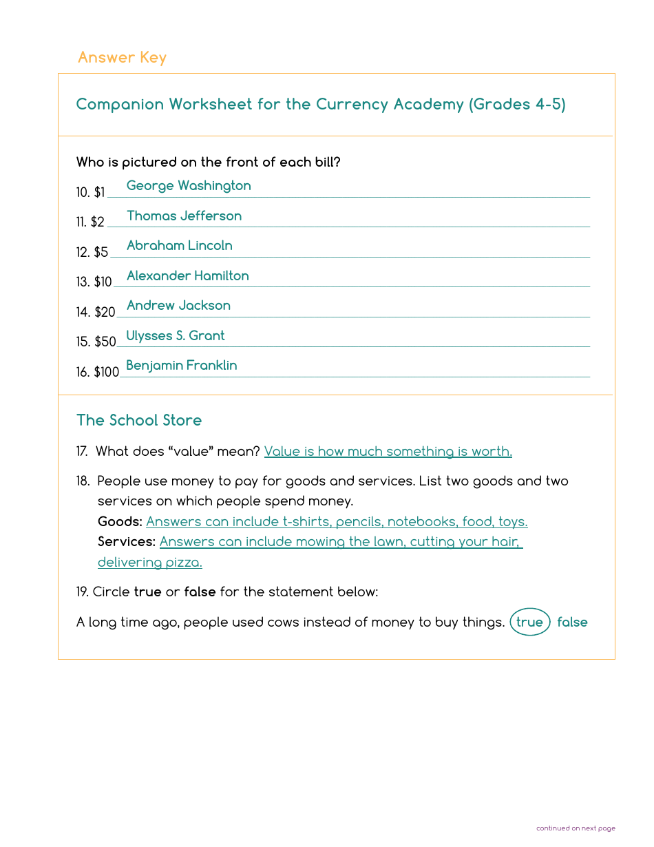 Currency Academy Companion Worksheets - U.S. Currency Education Program (Cep), Page 10