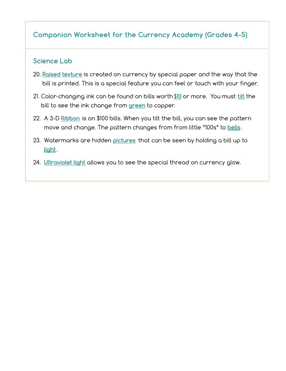 Currency Academy Companion Worksheets - U.S. Currency Education Program (Cep), Page 11