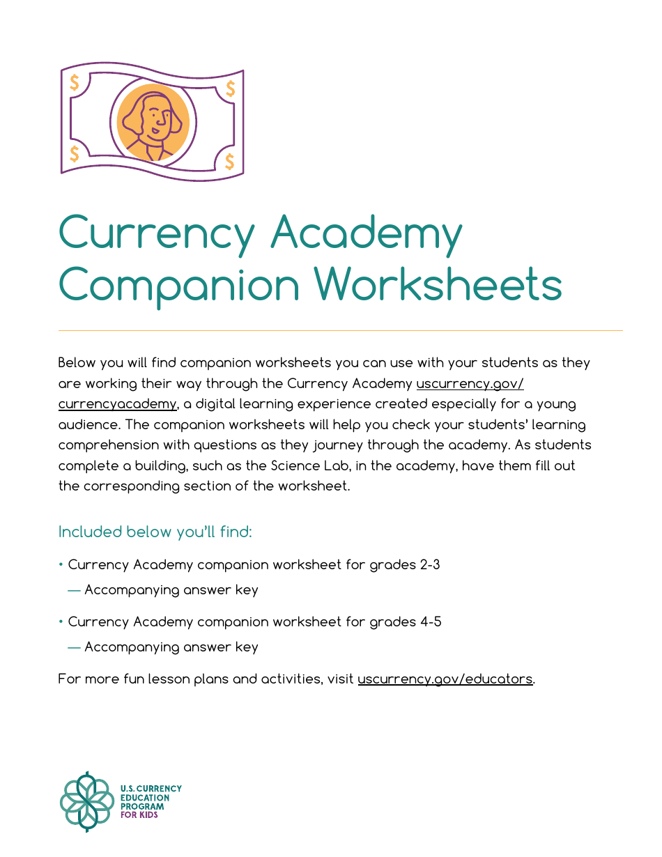 Currency Academy Companion Worksheets - U.S. Currency Education Program (Cep), Page 1