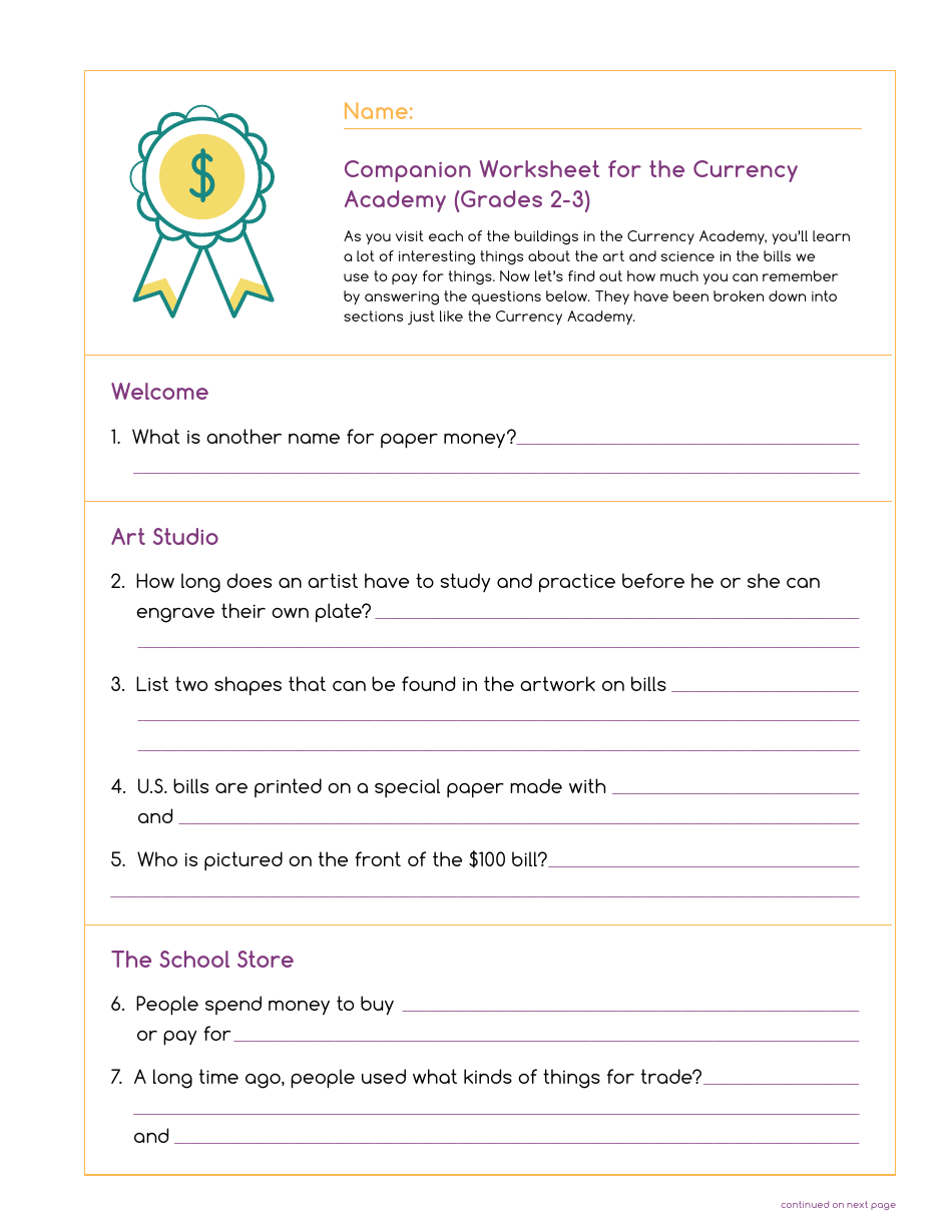 Currency Academy Companion Worksheets - U.S. Currency Education Program ...