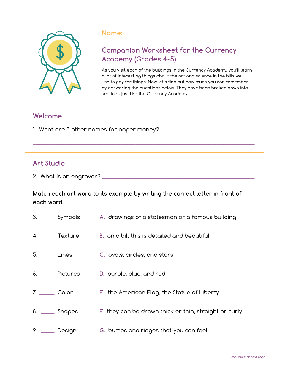 Currency Academy Companion Worksheets - U.S. Currency Education Program (Cep), Page 6