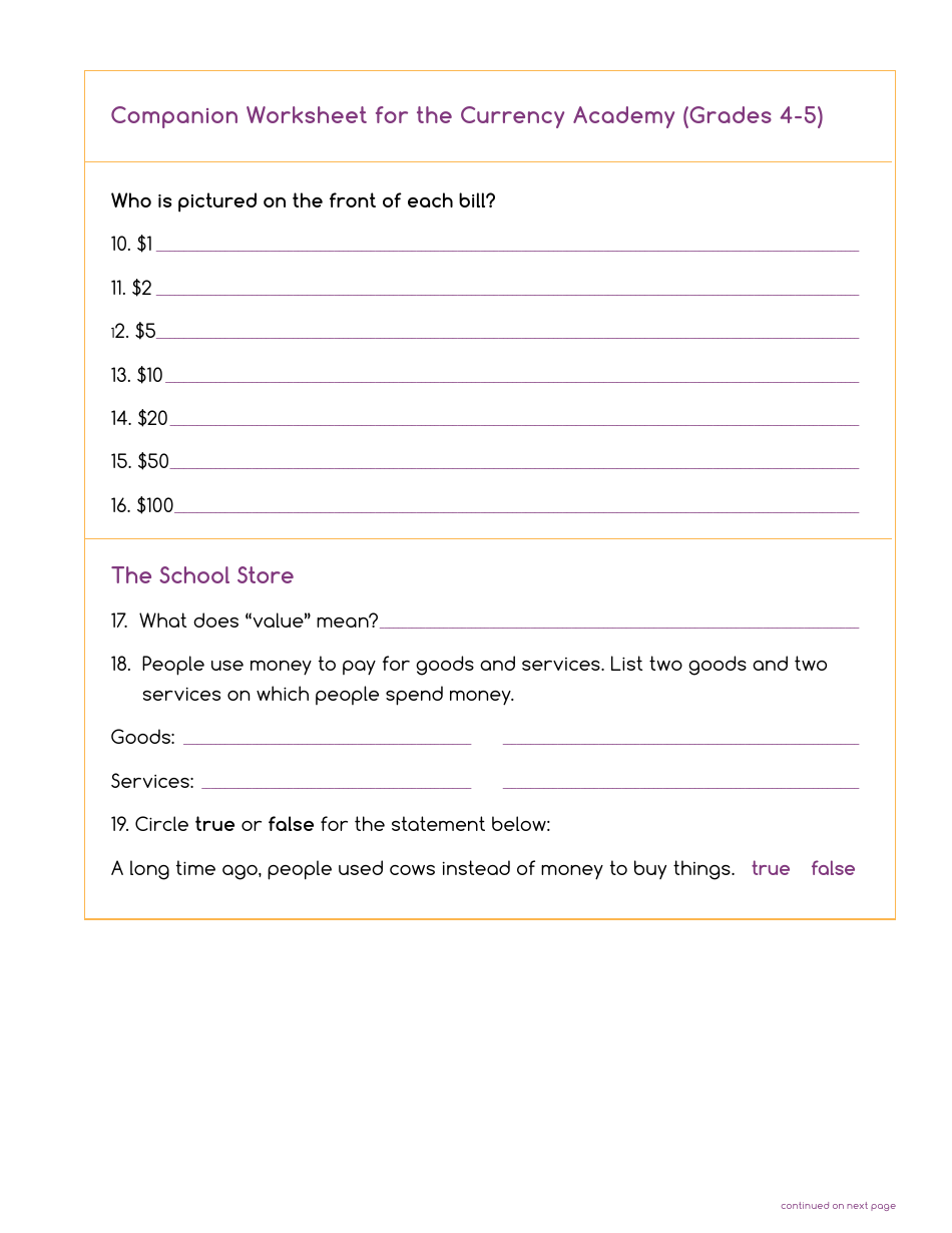 Currency Academy Companion Worksheets - U.S. Currency Education Program (Cep), Page 7