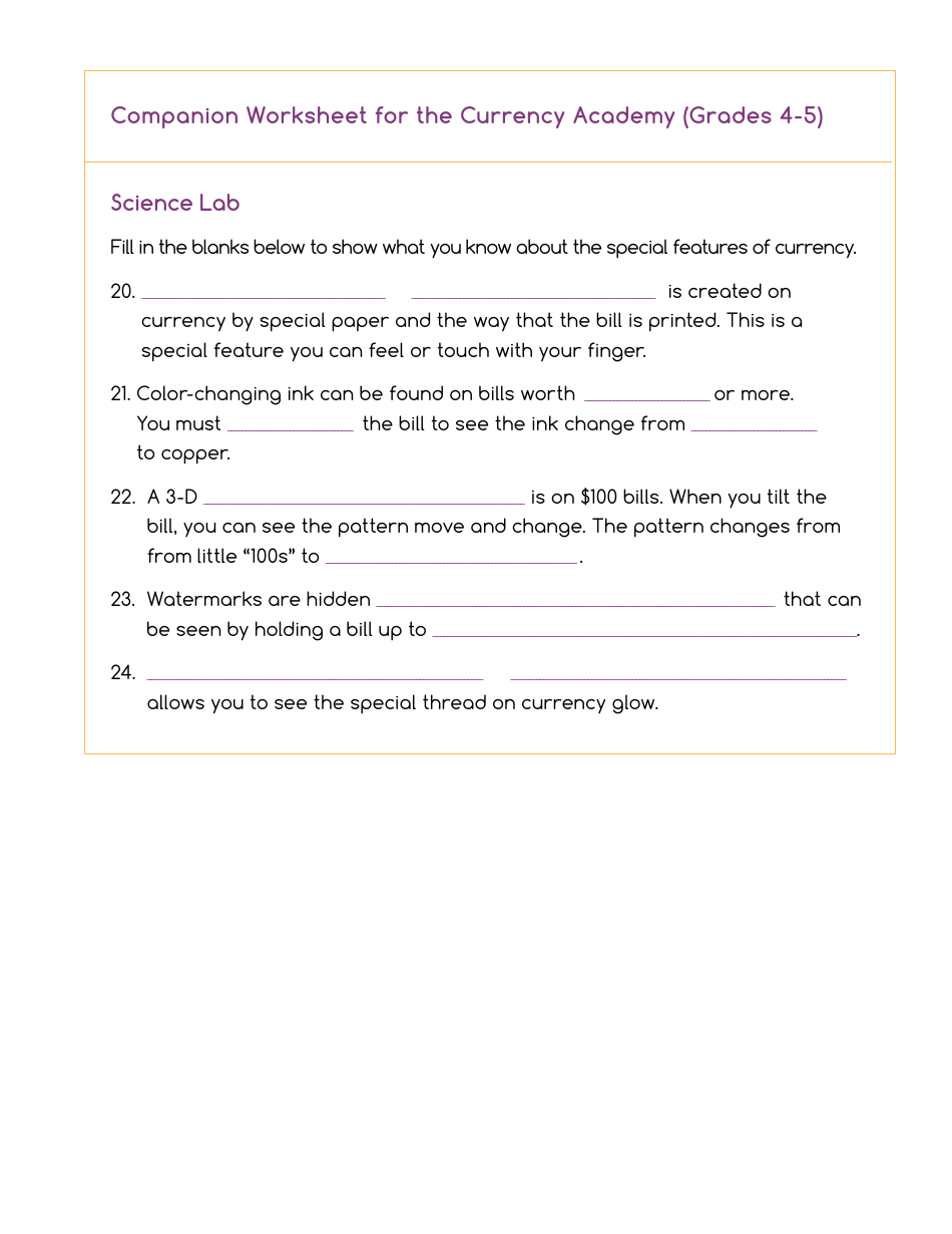 Currency Academy Companion Worksheets - U.S. Currency Education Program (Cep), Page 8