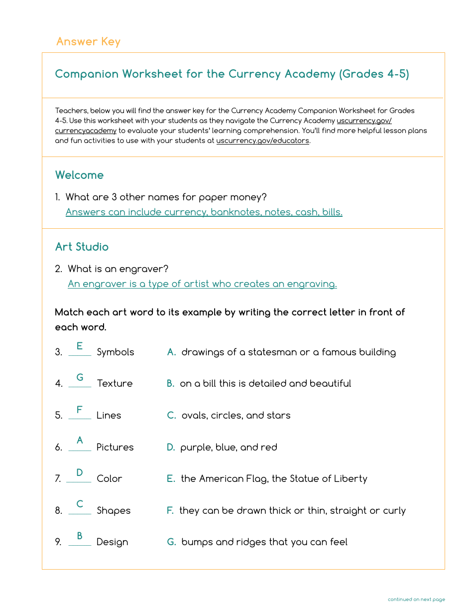 Currency Academy Companion Worksheets - U.S. Currency Education Program (Cep), Page 9