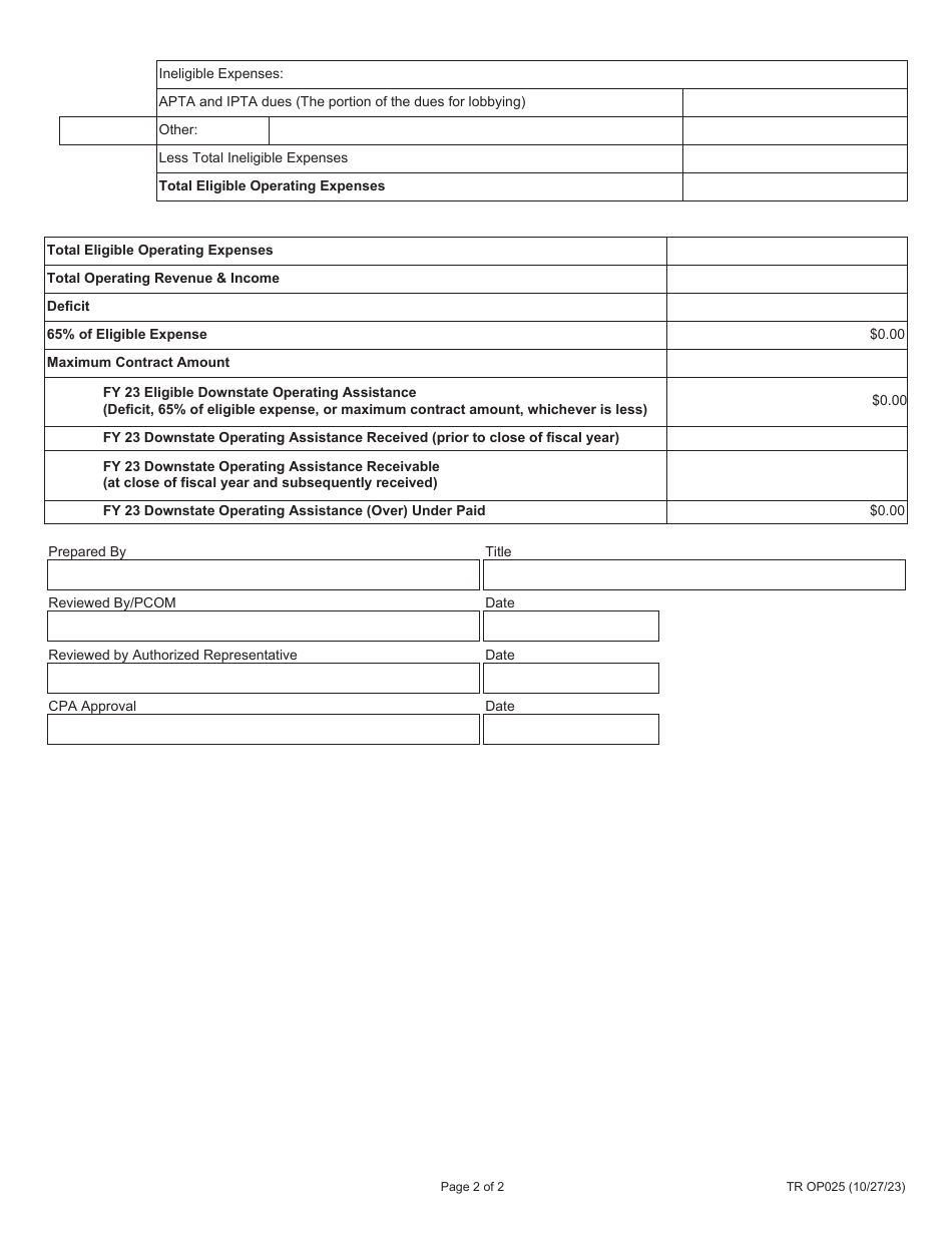 Form TR OP025 Audited Schedule Revenues  Expenses - Doap - Illinois, Page 2