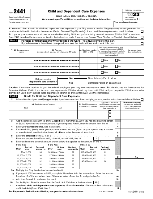 IRS Form 2441 Child and Dependent Care Expenses, 2023
