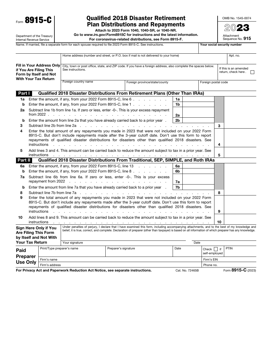 IRS Form 8915-C Qualified 2018 Disaster Retirement Plan Distributions and Repayments, Page 1