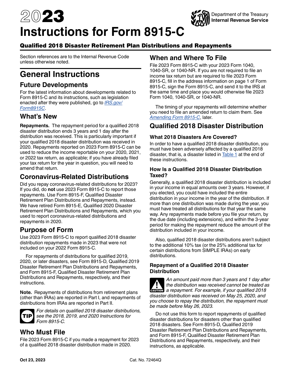 Instructions for IRS Form 8915-C Qualified 2018 Disaster Retirement Plan Distributions and Repayments, Page 1