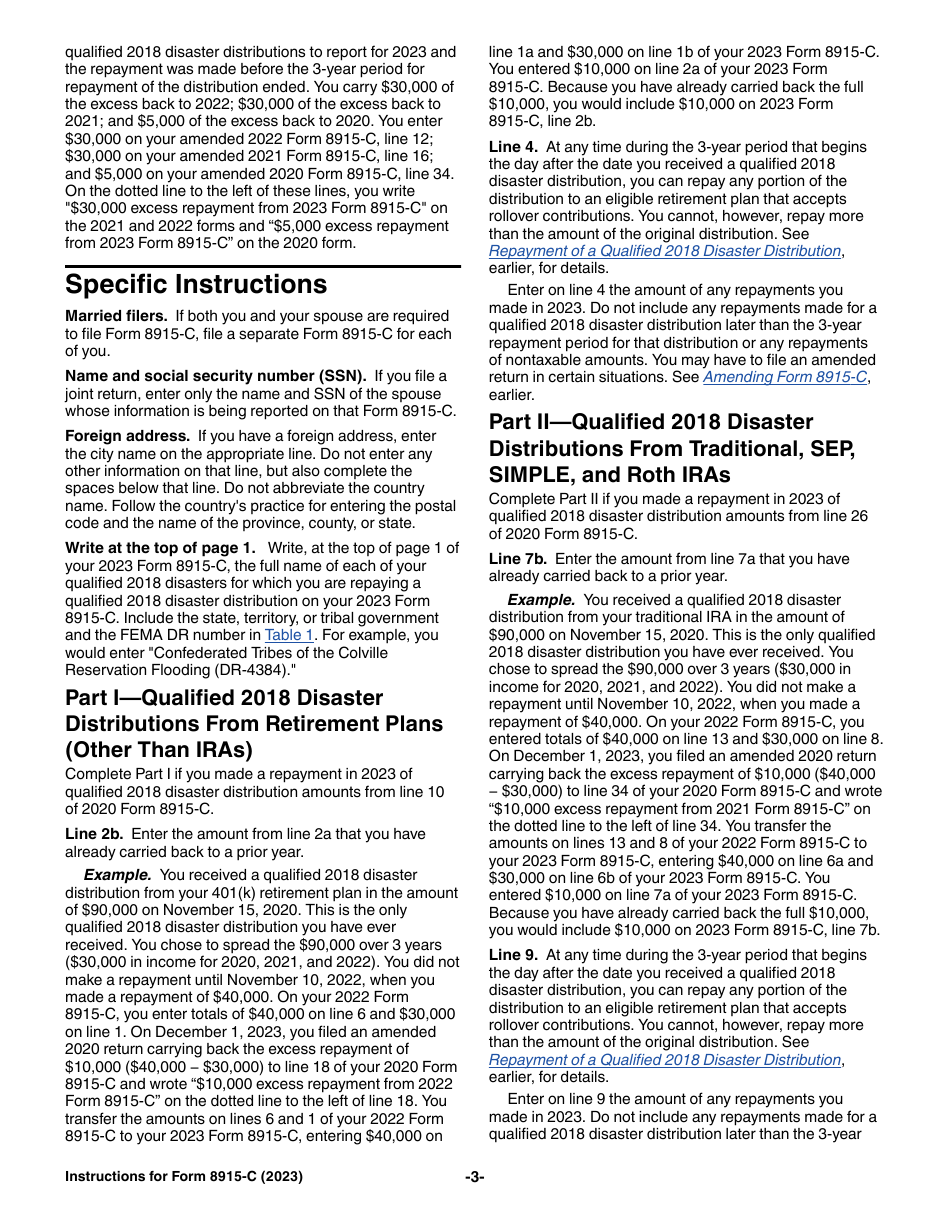 Instructions for IRS Form 8915-C Qualified 2018 Disaster Retirement Plan Distributions and Repayments, Page 3