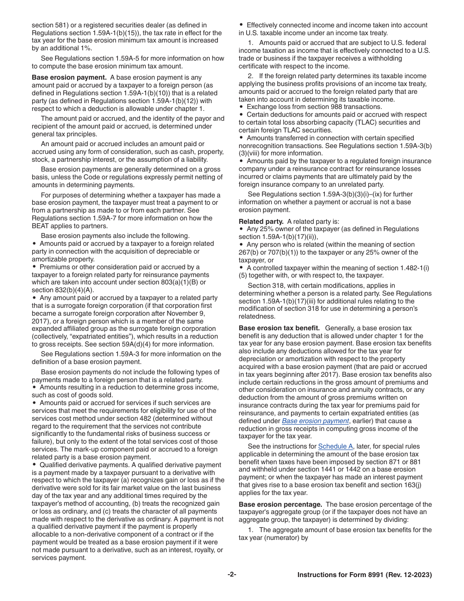 Instructions for IRS Form 8991 Tax on Base Erosion Payments of Taxpayers With Substantial Gross Receipts, Page 2