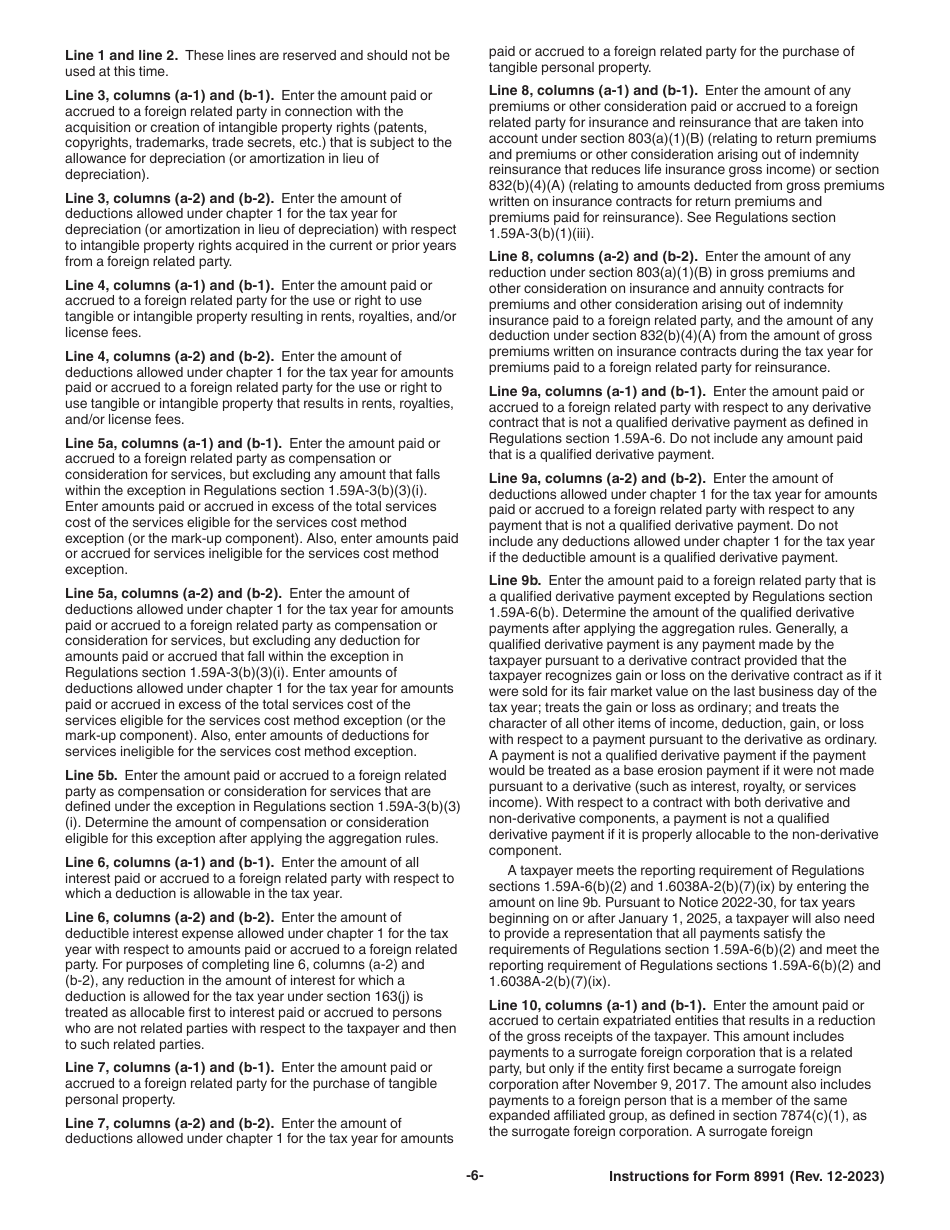 Instructions for IRS Form 8991 Tax on Base Erosion Payments of Taxpayers With Substantial Gross Receipts, Page 6