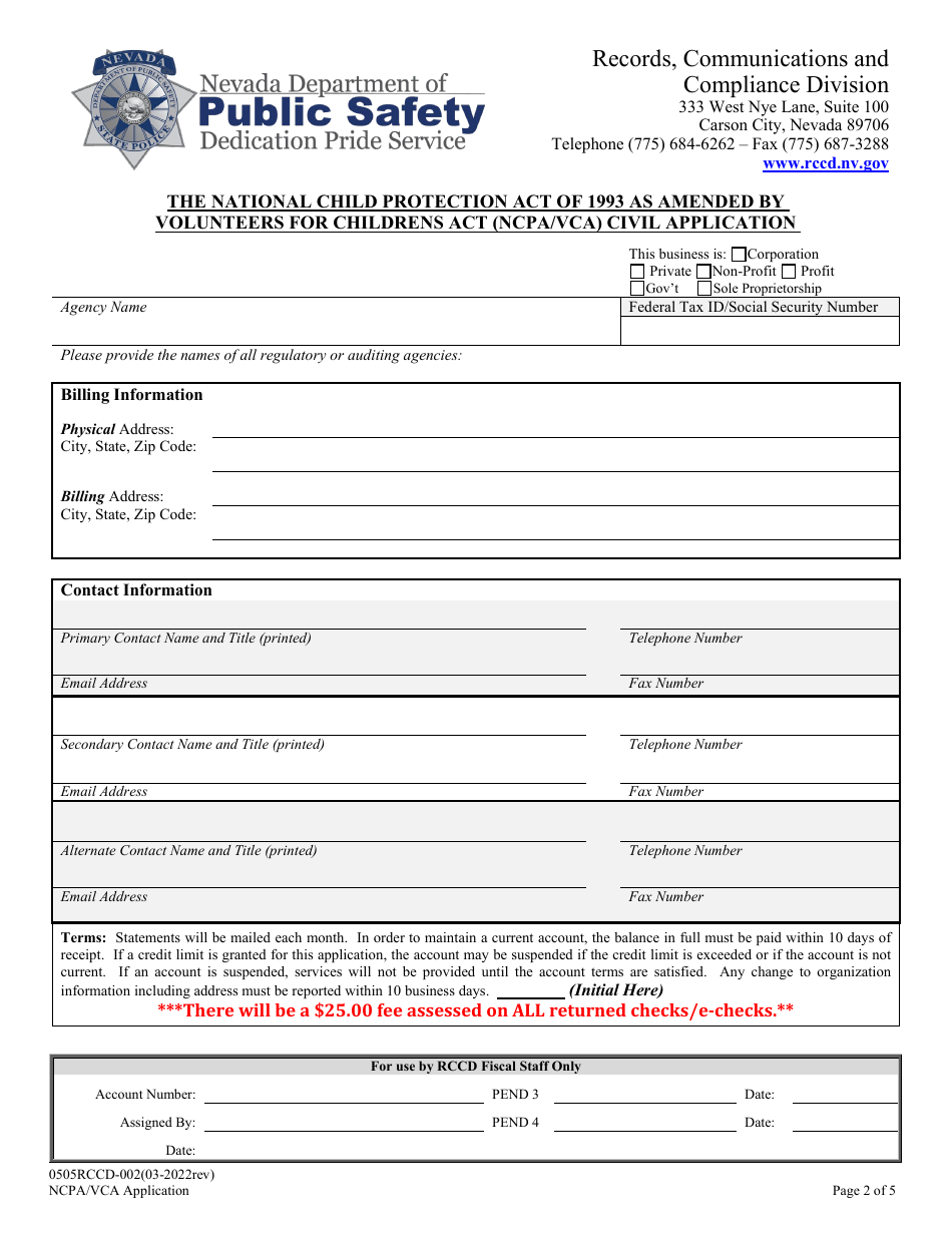 Form 0505RCCD-002 Ncpa / Vca Application - Nevada, Page 2