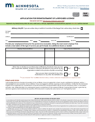 Document preview: Application for Reinstatement of a Revoked License - Minnesota