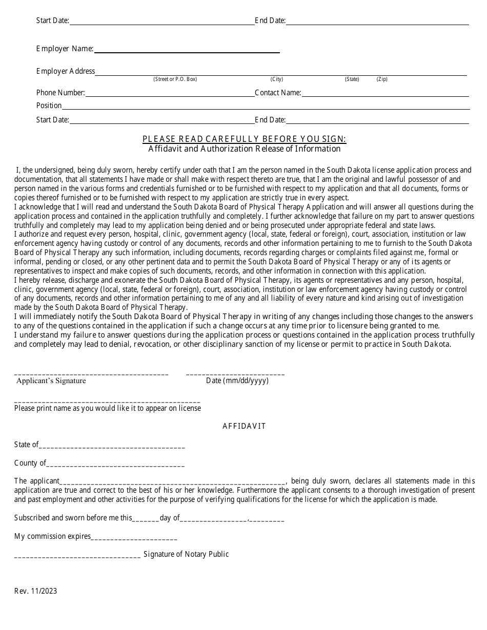 Physical Therapy License Application - South Dakota, Page 4