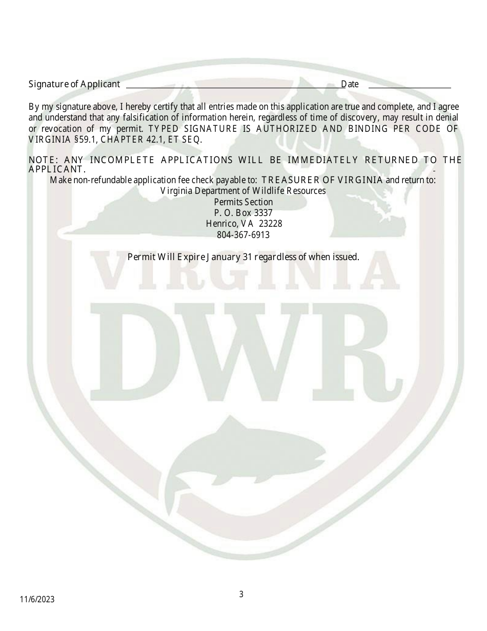 Wildlife Rehabilitator Permit Application (33 - Rhab) - Virginia, Page 3