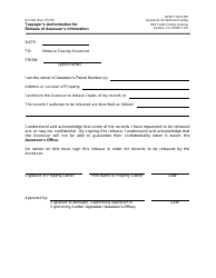 Document preview: Form AO640 Taxpayer's Authorization for Release of Assessor's Information - County of Ventura, California