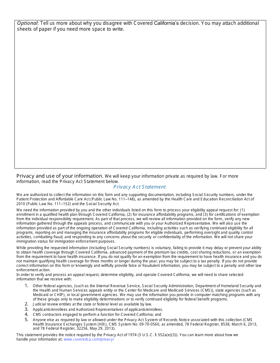 Request for a State Fair Hearing to Appeal a Covered California Eligibility Determination - California, Page 3