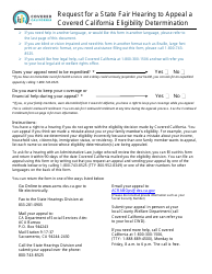 Document preview: Request for a State Fair Hearing to Appeal a Covered California Eligibility Determination - California