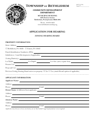 Document preview: Application for Hearing - Zoning Hearing Board - Bethlehem Township, Pennsylvania
